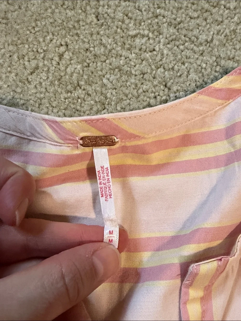 Free People tie front pink/yellow top, M
